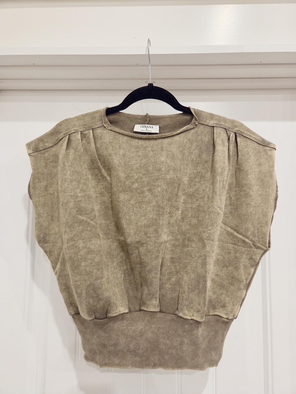 Zenana Outfitters Washed Taupe Short Sleeve/Sleeveless Sweat Top